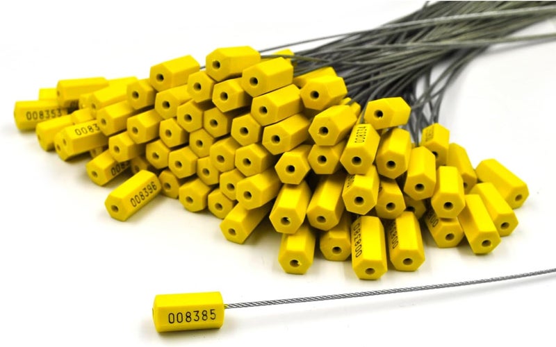 FlixGrdy (200 PCS) 11.8 inch Security Cable Seals Numbered Tamper Proof Security Tags, Steel Pull-Tite Container Seals Wire Seals, Metal Self-Locking Cable Steel Wire Seal for Truck Container Shipping, Yellow - Image 1